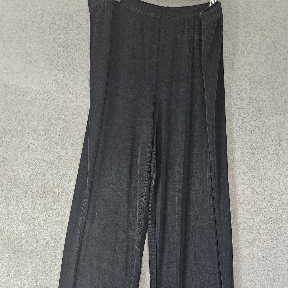 Vintage 90s Coldwater Creek Wide Leg Rib Pullup Pants Trousers Plus 1X Black USA